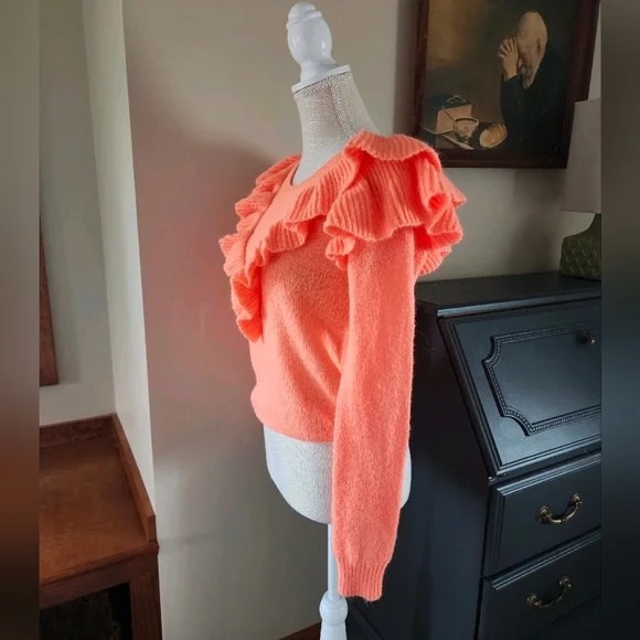 Beautiful Lilly Pulitzer Womens XS Orange Ruffle Knit Marceline Sweater - Picture 4 of 8
